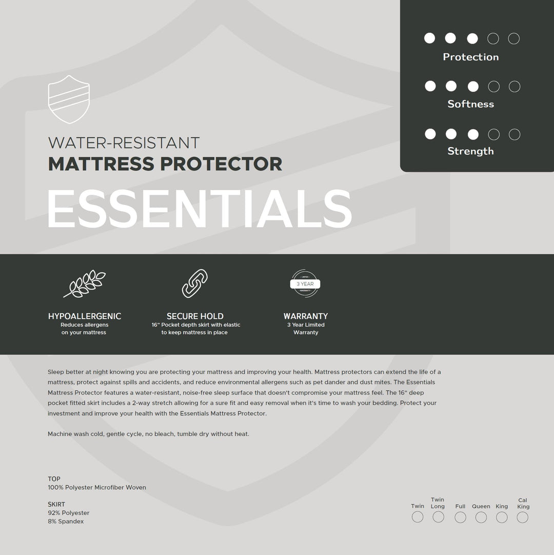 Essentials Microfiber Mattress Protector Waterproof and Hypoallergenic - mysleepscience.com