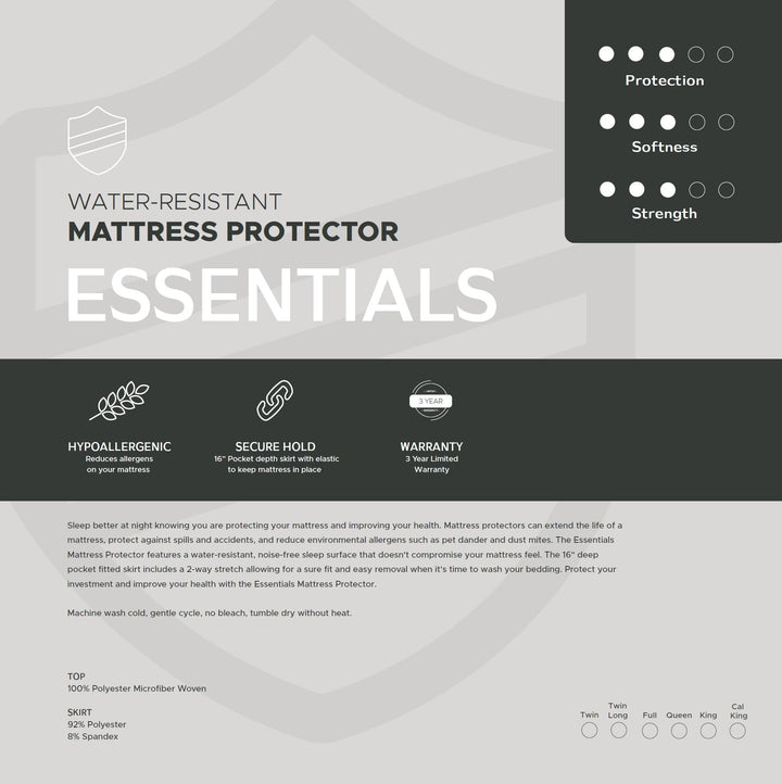 Essentials Microfiber Mattress Protector Waterproof and Hypoallergenic - mysleepscience.com