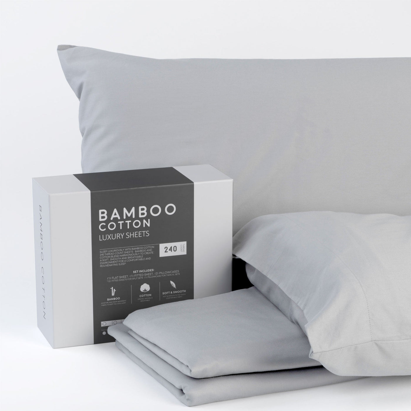 Bamboo Cotton Luxury Sheet Set - Developed to work with Mattress and Adjustable Base Sets - Light Grey - mysleepscience.com